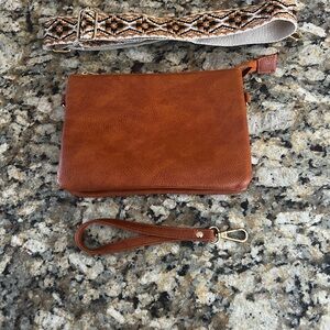 Brown Vegan Leather Crossbody Bag with 2 detachable Straps